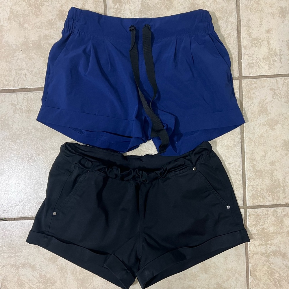 Lululemon shorts size 6,Play All day black and Spring Break Away in blue.